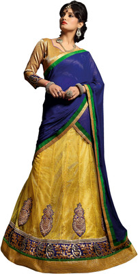 

Kanheyas Embroidered Lehenga, Choli and Dupatta Set(Yellow