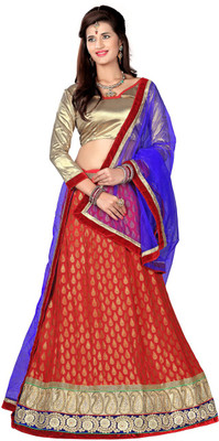 

Aasvaa Embroidered Lehenga, Choli and Dupatta Set(Red, Blue), Blue;red