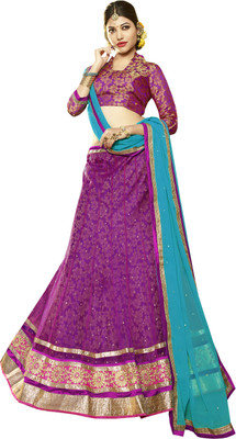 

Kanheyas Embroidered Lehenga, Choli and Dupatta Set(Purple