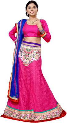 

Aasvaa Self Design Lehenga Choli(Pink, Dark Blue)