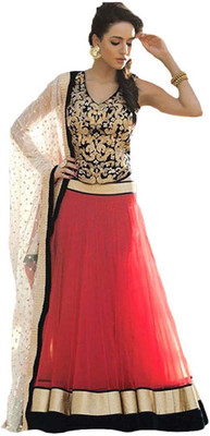 V-Art Embellished Lehenga, Choli and Dupatta Set(Red)