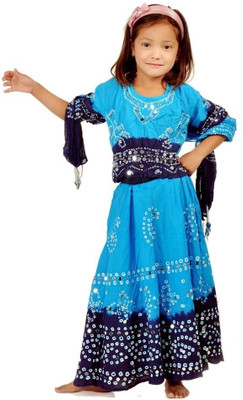 55% OFF on Little India Girls Lehenga Choli Ethnic Wear Self Design Lehenga Choli(Blue, Pack of 1)
