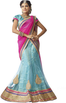 

Kanheyas Embroidered Lehenga, Choli and Dupatta Set(Light Blue, Turquoise