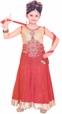 

Hey Baby Girls Lehenga Choli Ethnic Wear Embroidered Lehenga, Choli and Dupatta Set(Red, Pack of 1
