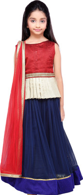 

K&U Girls Lehenga Choli Ethnic Wear Self Design Lehenga, Choli and Dupatta Set(Multicolor, Pack of 1), Maroon & blue