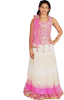 

Saarah Self Design Lehenga, Choli and Dupatta Set(Pink, White)