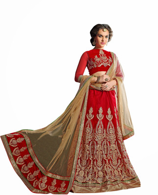 

Aasvaa Embroidered Lehenga, Choli and Dupatta Set(Red)