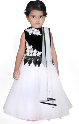 

Angel Wears Girls Lehenga Choli Ethnic Wear Self Design Lehenga, Choli and Dupatta Set(Multicolor, Pack of 1, White & black