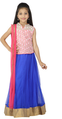 

Kay Girls Lehenga Choli Ethnic Wear Self Design Lehenga, Choli and Dupatta Set(Multicolor, Pack of 1), White;pink;blue
