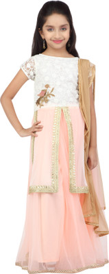 

K&U Girls Lehenga Choli Ethnic Wear Self Design Lehenga, Choli and Dupatta Set(Multicolor, Pack of 1), Offwhite & peach