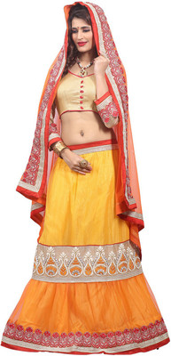 

V And V Shop Embroidered Lehenga, Choli and Dupatta Set(Yellow