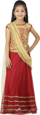 

Kay Girls Lehenga Choli Ethnic Wear Self Design Lehenga, Choli and Dupatta Set(Multicolor, Pack of 1), Maroon;gold