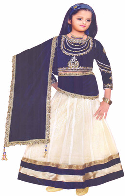 

Hey Baby Girls Lehenga Choli Ethnic Wear Embroidered Lehenga, Choli and Dupatta Set(Multicolor, Pack of 1, Black & beige