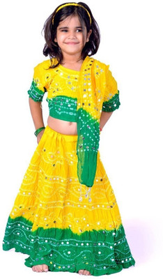 56% OFF on Little India Girls Lehenga Choli Fusion Wear, Ethnic Wear Self Design Lehenga Choli(Multicolor, Pack of 1)