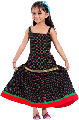 

Magnus Girls Lehenga Choli Ethnic Wear Polka Print Lehenga Choli(Multicolor, Pack of 1, Black & red & green & golden