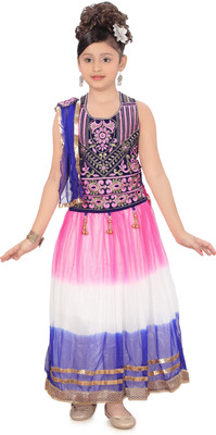 

Sini Mini Girls Lehenga Choli Ethnic Wear Self Design Lehenga, Choli and Dupatta Set(Multicolor, Pack of 1), Pink & white & blue