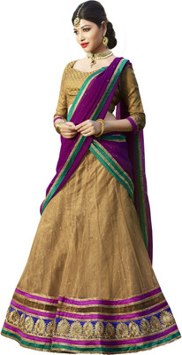

Kanheyas Embroidered Lehenga, Choli and Dupatta Set(Beige