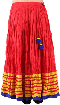 

ARYA The Design Gallery Solid Women's Regular Red Skirt, Red with kantha border