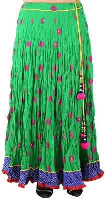 

ARYA The Design Gallery Embroidered Women's Regular Green Skirt, Green with indigo sequence border