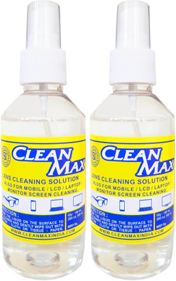 

Cleanmax cleaning solution for Mobiles/Laptops/Lcd Monitors & Electronic boards. Lens Cleaner(200 ml, No Cloth inch, Pack of 2)