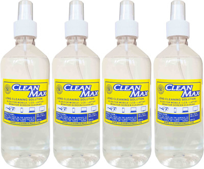 Cleanmax cleaning solution for Mobiles/Laptops/Lcd Monitors Electronic boards. Lens Cleaner 500 ml, No Cloth inch, Pack of 4
