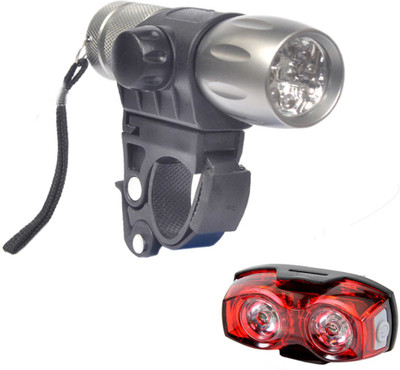 Dark Horse Imported Bicycle Front Light 9 LED Aluminium Alloy & 1 Watt 3 Mode Twin Eye Battery Rear Light Combo LED Front Rear Light Combo(Grey, Red)