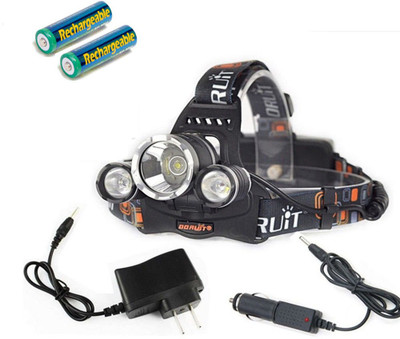 

Alria Premium Super Bright 3 X T6 Bicycle Flash Torch + 2 x 18650 Rechargeable Battery + Charger LED Headlamp(Black)
