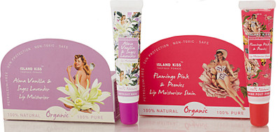 

Island Kiss 100% Natural Organic Lip Balm & Stain with SPF 15 Flamingo Pink & Peonies, Alma Vanilla & Inges Lavender(Pack of: 2, 28 g)
