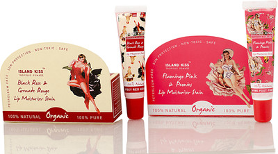 

Island Kiss 100% Natural & Organic Lip Moisturiser & Stain with SPF 15 Flamingo Pink & Peonies, Black Rose & Grenade Rouge(Pack of: 2, 28 g)