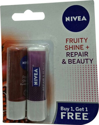 

Nivea Fruity Shine Repair Beauty Lip Balm Pack B1G1 Pomegranate(5 g)