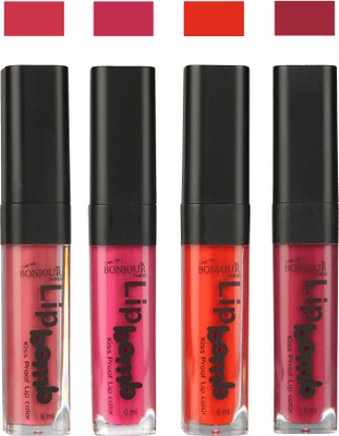 

Bonjour Paris Matte Lipstick(Nute-Fuchsia-Fire Orange-Wine, 24 ml)