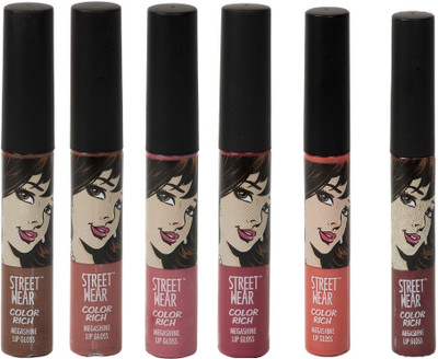 

Street Wear Multi Color Rich Mega Shine Lip Gloss Setof6(7 ml, Multi)