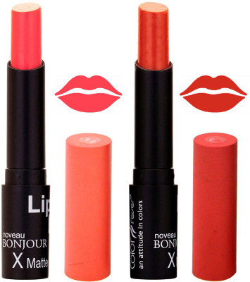 

Color Fever Peach Creamy Matte Offer Lipstick Set-14-15(Purple, Brick Orange, 7 g)