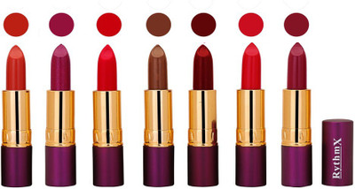 

Rythmx Premium Lipstick Combo (Pack of 7)(Orangish Brown,Shimmer Purple,Red,Brown,Maroon,Pinkish Red,Purple)