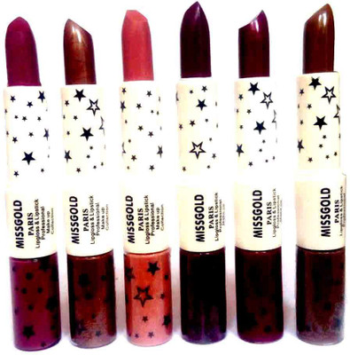 

Miss Gold Perfect 2 in 1 Lipstick and Lipgloss (Pack of 6) - A(Multicolor, 4.2 g)