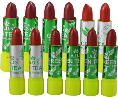 

ADS Green Tea Waterproof & Shine Lipstick Pack of 12(G, 3 g)