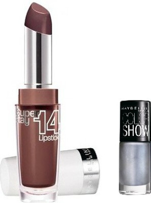 

Maybelline Super Stay 14 Hr Lipstick with Silver Linings Nail Enamel(Consistently Truffle - 040)