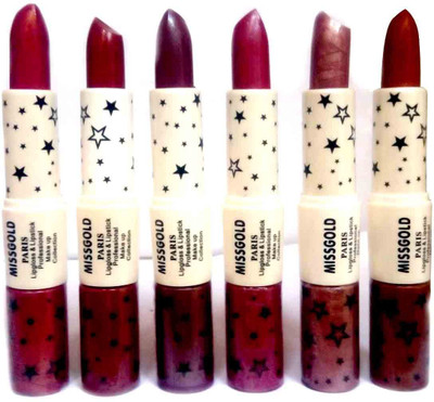 

Miss Gold Perfect 2 in 1 Lipstick and Lipgloss (Pack of 6) - B(Multicolor, 4.2 g)