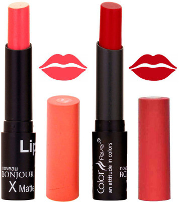 

Color Fever Peach Creamy Matte Offer Lipstick Set-14-18(Purple, Red, 7 g)