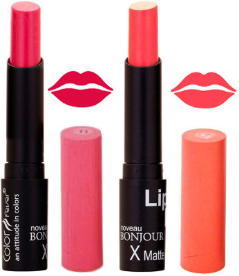 

Color Fever Pink Creamy Matte Offer Lipstick Set-11-14(Pink, Peach, 7 g)