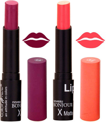 

Color Fever Purple Creamy Matte Offer Lipstick Set-04-14(Purple, Peach, 7 g)