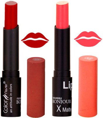 

Color Fever Red Creamy Matte Offer Lipstick Set-09-14(Red, Peach, 7 g)