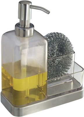 

Interdesign Forma Kitchen Countertop Soap Dispenser Pump, Sponge, Scrubby Organizer - Clear/Brushed Stainless 473 ml Soap Dispenser