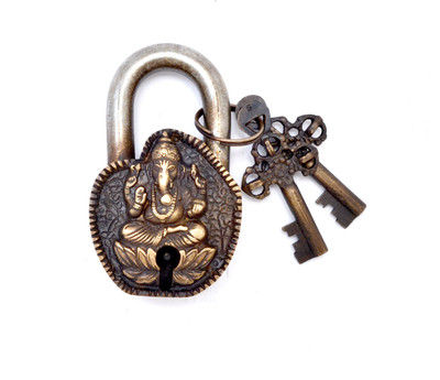 

Handecor Curved Ganesha Design Golden Functional Padlock(Golden)