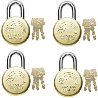 

Godrej NAVTAL PREMIUM DELUXE HARDENED LOCK (3 KEYS) PACK OF 4 Padlock(GOLDEN)