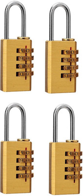 DOCOSS Set Of 4-4 Digit Brass Small Number Bag Travel Luggabe Resettable Password Safety Lock(Gold) available at flipkart for Rs.830