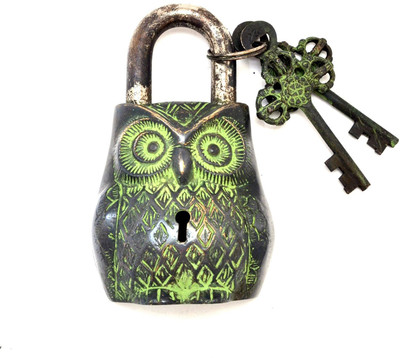 

Aakrati Owl Design Functional metal hardware with 2 keys Padlock(Green)