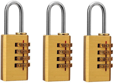 DOCOSS Set Of 3-4 Digit Brass Small Bag Travel Luggabe Resettable Password Safety Lock(Gold) available at flipkart for Rs.649