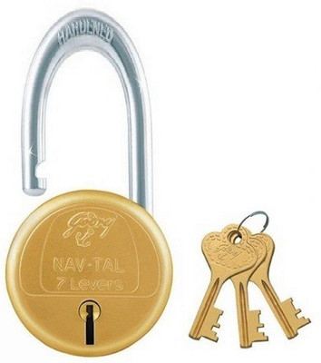 

Godrej SHUTTER LOCK NAVTAL BRASS 7 LEVERS 50MM SHACKLE HEIGHT Padlock(GOLDEN)