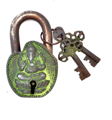 

Handecor Ganesha Design Green Coated Functional Padlock(Deep Black, Green)